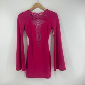 NWT One Rad Girl Natalia Plunging Open Back FUSCHIA Dress